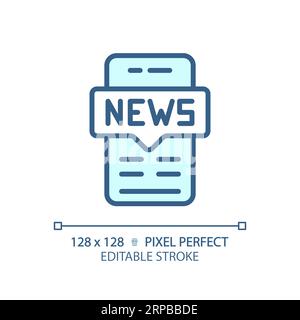 2D customizable thin linear blue mobile news icon Stock Vector