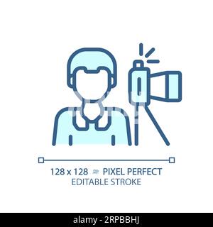 2D customizable thin linear blue photojournalist icon Stock Vector