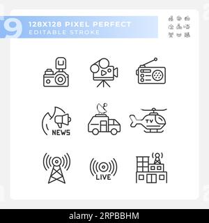 Editable pixel perfect black journalism icons Stock Vector