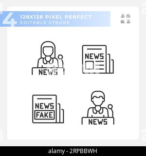 Editable pixel perfect black journalism icons Stock Vector
