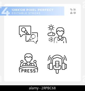 Pixel perfect black journalism line icons set Stock Vector