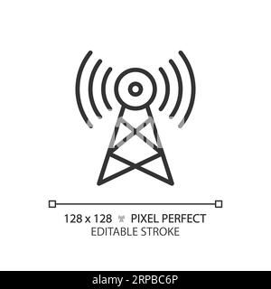 2D customizable thin linear black satellite tower icon Stock Vector