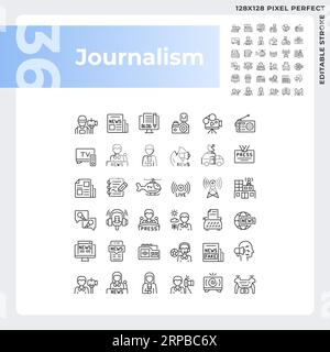 Editable pixel perfect black journalism icons set Stock Vector