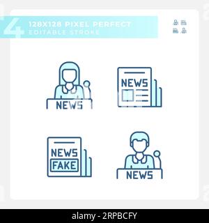 Editable pixel perfect blue journalism icons Stock Vector