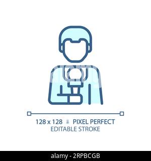 2D customizable thin linear blue news reporter icon Stock Vector