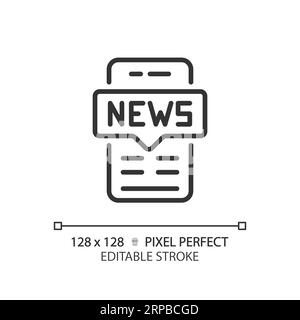 2D customizable thin linear black mobile news icon Stock Vector