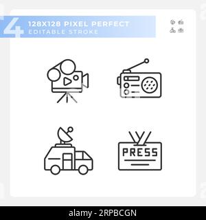 Editable pixel perfect journalism icons set Stock Vector