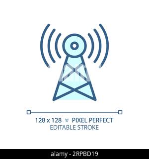 2D customizable thin linear blue satellite tower icon Stock Vector