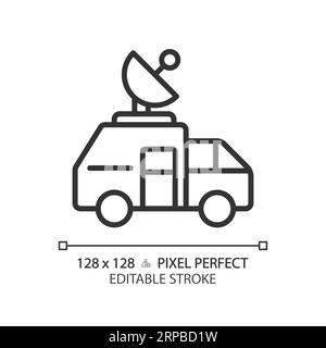 2D customizable thin linear black news satellite van icon Stock Vector