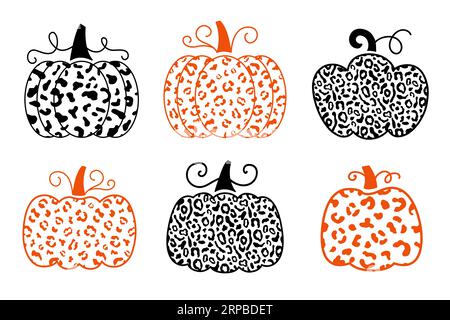 Decorative Cheetah Leopard Pumpkin Print Set Stock Vector