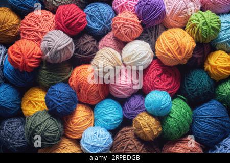 Full Frame Shot Of Colorful Woolen Balls. Stock Photo