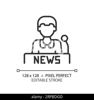 2D customizable thin linear black newscaster icon Stock Vector