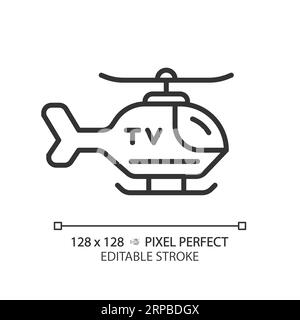 2D customizable thin linear black news helicopter icon Stock Vector