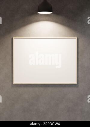 Hanging empty blank frame hanging on the wall with spot light Stock Photo