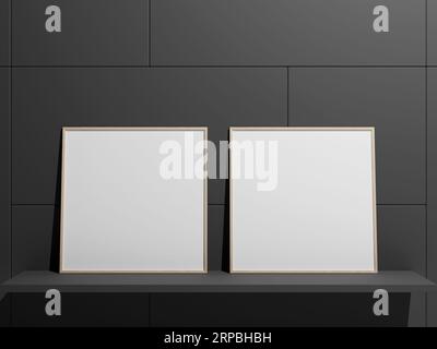 Hanging empty blank frame leaning against the wall Stock Photo