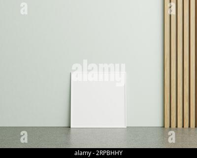 Frame mockup on marble floor with white wall Stock Photo