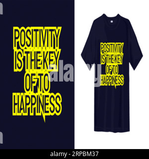 positivity is the key of to mappiness typography t shirt design, tee print, calligraphy, lettering, t shirt designs, Silhouette t shirt design Stock Vector