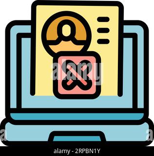 Laptop account icon outline vector. Web deleting. Avatar network color flat Stock Vector
