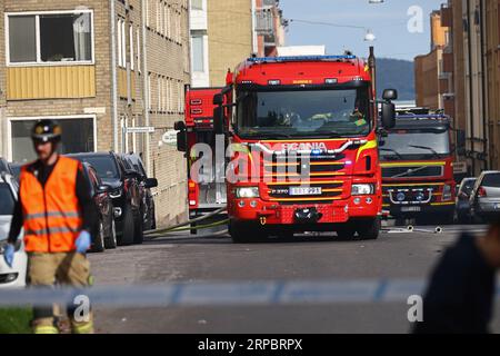 A suspected detonation has occurred in an apartment building in Norrköping early on Sunday morning. A fire has spread to the attic and caused the roof to collapse. At least 150 people are said to have been evacuated from their homes. Stock Photo