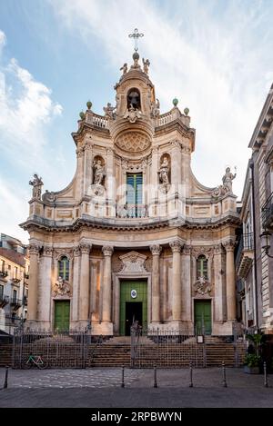 Basilica della Collegiata Baroque church Santa Maria dell' Elemosina Royal Chapel (Regia Cappella) on Via Etna street in city centre of Catania, Sicil Stock Photo