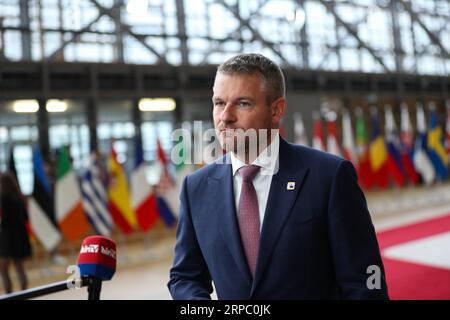 (190620) -- BRUSSELS, June 20, 2019 (Xinhua) -- Slovakian Prime Minister Peter Pellegrini arrives for the EU summer summit in Brussels, Belgium, June 20, 2019. (Xinhua/Zhang Cheng) BELGIUM-BRUSSELS-EU-SUMMER SUMMIT PUBLICATIONxNOTxINxCHN Stock Photo