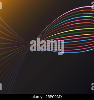 Multicolored abstract magic energy electrical spiral twisted cosmic fiery parallel lines, stripes shining glowing, rays of light on a colored backgrou Stock Vector