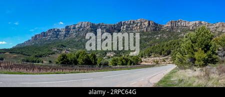 The spectacular stone wall of the Sierra del Montsant Stock Photo