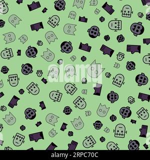 Cute Halloween pattern.Halloween colors vector. Illustration of ghost, vampire, hand coming out of grave and frankenstein.Pattern for web page,textile Stock Vector