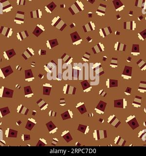 Take away coffee cups pattern on brown bacground. Happy Coffee day. Pattern for web page, textile,  wallpaper, banner,poster, card. Stock Vector