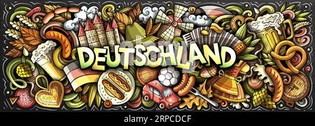 Vector illustration with Deutschland theme doodles. Vibrant and eye-catching banner design, capturing the essence of Germany culture and traditions th Stock Vector