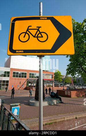Bike path sign in Amsterdam, Netherlands Stock Photo