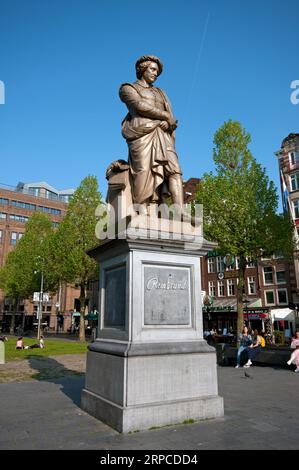 Rembrandt statue (by the flemish sculptor Louis Royer) in Rembrandtplein, Amsterdam, Netherlands Stock Photo