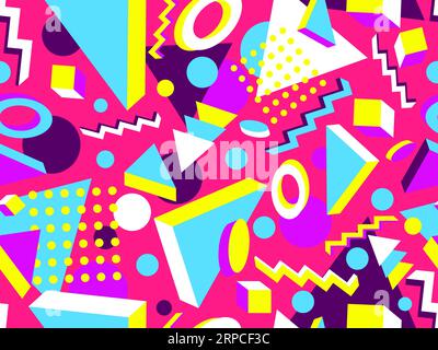 Memphis seamless pattern with 3d geometric shapes in 80s style. Colorful geometric pattern. Design of promotional products, wrapping paper and printin Stock Vector