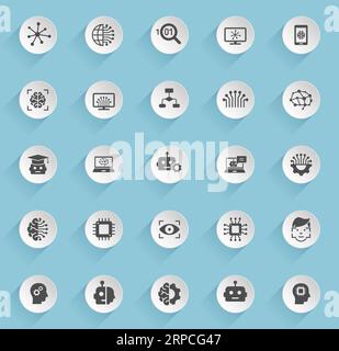 Artificial intelligence glyph icons set, machine learning black symbols ...