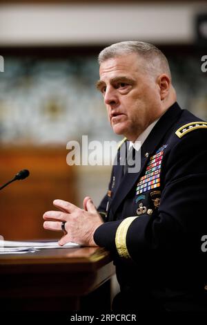 (190711) -- WASHINGTON, July 11, 2019 (Xinhua) -- Gen. Mark Milley testifies before the Senate Arms Services Committee on his nomination to be chairman of the Joint Chiefs of Staff on Capitol Hill in Washington D.C., the United States, on July 11, 2019. (Xinhua/Ting Shen) U.S.-WASHINGTON D.C.-MILLEY-HEARING PUBLICATIONxNOTxINxCHN Stock Photo