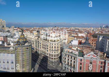 MADRID SPAIN - September 4, 2023: View of the rooftops of Madrid from the circle of fine arts in Spain on a sunny day. Stock Photo