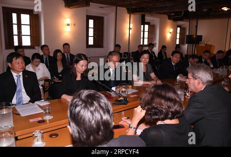 (190716) -- ROME, July 16, 2019 (Xinhua) -- Li Hongzhong (3rd L, middle row), a member of the Political Bureau of the Communist Party of China (CPC) Central Committee and Secretary of the CPC Tianjin Municipal Committee, meets with Paolo Gentiloni (1st R, front row), president of Italy s Democratic Party and former Italian prime minister, in Rome, Italy, July 15, 2019. A delegation of the CPC headed by Li concluded its four-day visit to Italy at the invitation of Italian government on Tuesday. (Xinhua/Alberto Lingria) ITALY-ROME-CHINA-LI HONGZHONG-CPC-DELEGATION-VISIT PUBLICATIONxNOTxINxCHN Stock Photo