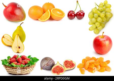 Fruit isolated on white background. Collage. Free space for text. Stock Photo
