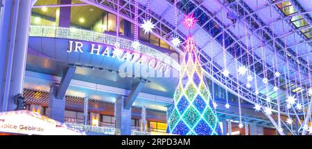 Fukuoka, Japan - Nov 29 2022: Fukuoka Christmas Market and Illuminations at the JR Hakata station is one of the biggest Christmas markets in Japan. Stock Photo