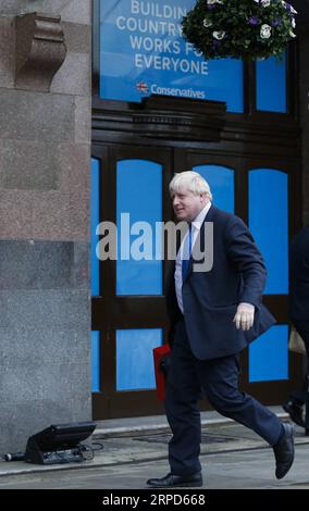 (190724) -- LONDON, July 24, 2019 -- This file photo taken on Oct. 1, 2017 shows then British Foreign Secretary Boris Johnson arriving for the first day of the Conservative Party Annual Conference 2017 in Manchester, Britain. Former British Foreign Secretary and ex-mayor of London Boris Johnson was elected the leader of the ruling Conservative party on Tuesday and set to become the country s prime minister. ) BRITAIN-LONDON-CONSERVATIVE PARTY-LEADER-BORIS JOHNSON HanxYan PUBLICATIONxNOTxINxCHN Stock Photo