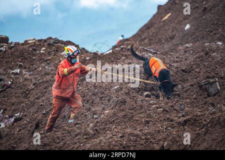 (190726) -- BEIJING, July 26, 2019 -- A rescuer works at the landslide site in Shuicheng County of Liupanshui City, southwest China s Guizhou Province, July 25, 2019. The death toll has risen to 15 after a landslide hit southwest China s Guizhou Province, local authorities said Thursday. ) XINHUA PHOTOS OF THE DAY TaoxLiang PUBLICATIONxNOTxINxCHN Stock Photo