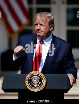 (190729) -- WASHINGTON, July 29, 2019 (Xinhua) -- U.S. President Donald Trump speaks during a signing ceremony for the Permanent Authorization of the September 11th Victim Compensation Fund Act at the White House in Washington D.C., the United States, on July 29, 2019. U.S. President Donald Trump on Monday signed into law a bill that extends funding for victims of the Sept. 11 terror attacks. (Photo by Ting Shen/Xinhua) U.S.-WASHINGTON D.C.-TRUMP-9/11 VICTIMS-COMPENSATION PUBLICATIONxNOTxINxCHN Stock Photo