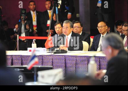 (190731) -- BANGKOK, July 31, 2019 (Xinhua) -- Chinese State Councilor and Foreign Minister Wang Yi (C) attends the China-ASEAN foreign ministers meeting in Bangkok, capital of Thailand, July 31, 2019. (Xinhua/Rachen Sageamsak) THAILAND-BANGKOK-CHINA-ASEAN-FM MEETING-WANG YI PUBLICATIONxNOTxINxCHN Stock Photo