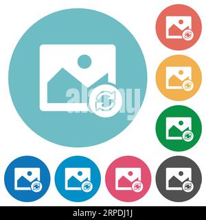 Refresh image flat white icons on round color backgrounds Stock Vector