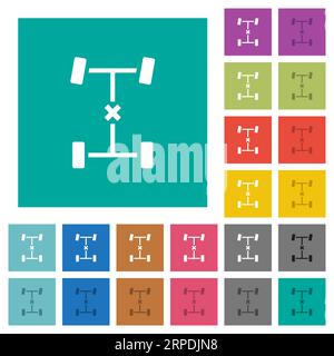 Central differential lock multi colored flat icons on plain square backgrounds. Included white and darker icon variations for hover or active effects. Stock Vector