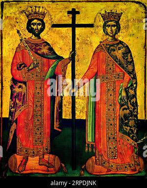 Icon with Saints Constantine and Helen. Painted by Viktor. Mid. 17th cent. Athens Greece Byzantine Museum Orthodox Church Greek ( Icon ) Stock Photo