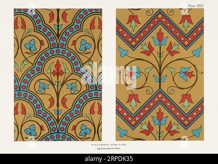 Medieval Floral patterns in rich colors upon gold grounds. Stock Photo