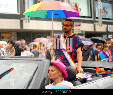 (190810) -- PRAGUE, Aug. 10, 2019 (Xinhua) -- People participate in the Pride Parade in Prague, capital of the Czech Republic, on Aug. 10, 2019. Hundreds of thousands of participants took part in this annual event in Prague on Saturday. (Photo by Dana Kesnerova/Xinhua) CZECH REPUBLIC-PRAGUE-PRIDE PARADE PUBLICATIONxNOTxINxCHN Stock Photo