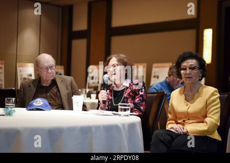 (190814) -- NEW YORK, Aug. 14, 2019 -- Photo taken on May 11, 2019 shows Cynthia Chennault (C), daughter of late U.S. General Claire Lee Chennault, speaking during the 4th Sino-American Second World War Friendship and Flying Tigers History Conference in Las Vegas, the United States. Cynthia Chennault, daughter of the legendary late U.S. General Claire Lee Chennault, still remembered how her beloved father described his feeling on the victory over Japan during World War II (WWII). In 1941, General Chennault recruited the American Volunteer Group, which was later known as the Flying Tigers. Duri Stock Photo