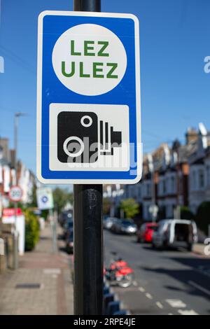 Low Emission Signage on Bounday Zone, with camera symbol Stock Photo